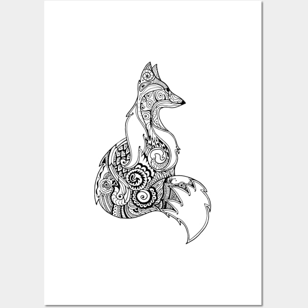 Zentangle monochrome fox Wall Art by ComPix